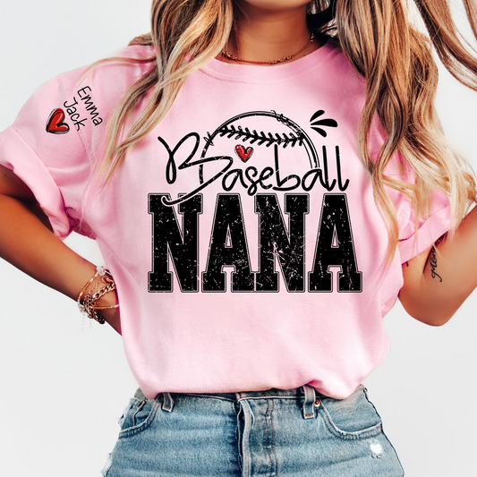 Baseball Nana Game Day Shirt with Custom Names, Sports Family T Shirt for Grandma