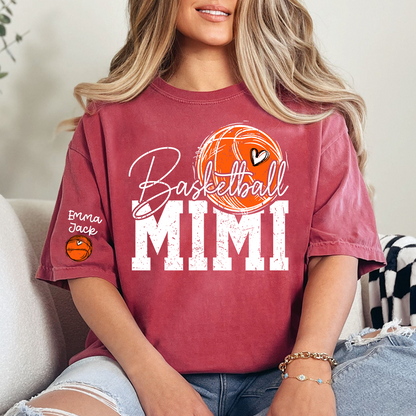 Basketball Mimi T Shirt with Custom Names, Basketball Heart and Hoop Design