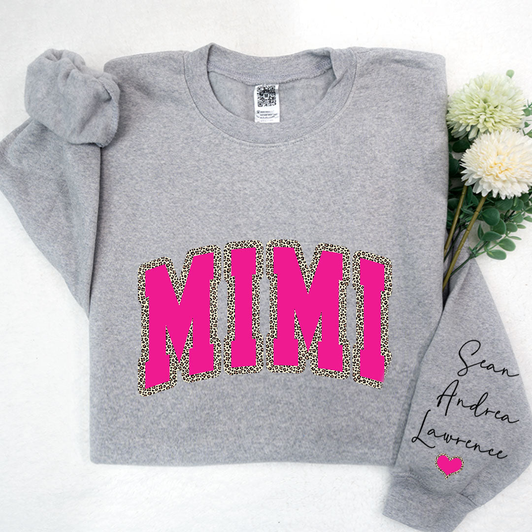 Mimi Leopard Pink And Grandkids Mother's Day Sweatshirt