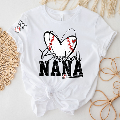 Baseball Nana Shirt, Personalized Family T Shirt with Custom Grandkids Names and Heart Design