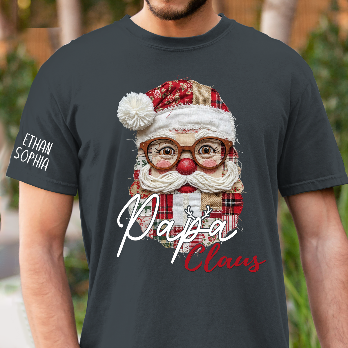 Merry Christmas Santa Patchwork Custom Name Gift for Papa And Kids