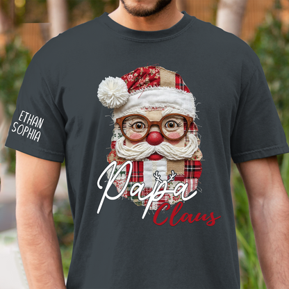 Merry Christmas Santa Patchwork Custom Name Gift for Papa And Kids