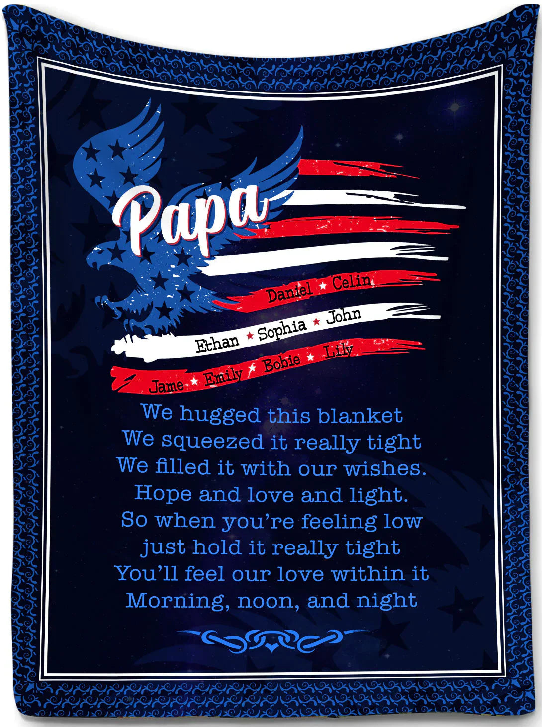 Personalized Papa with Grandkids Names 4th Of July Blanket, Custom Papa Fleece Sherpa Blanket, Father's Day Blanket
