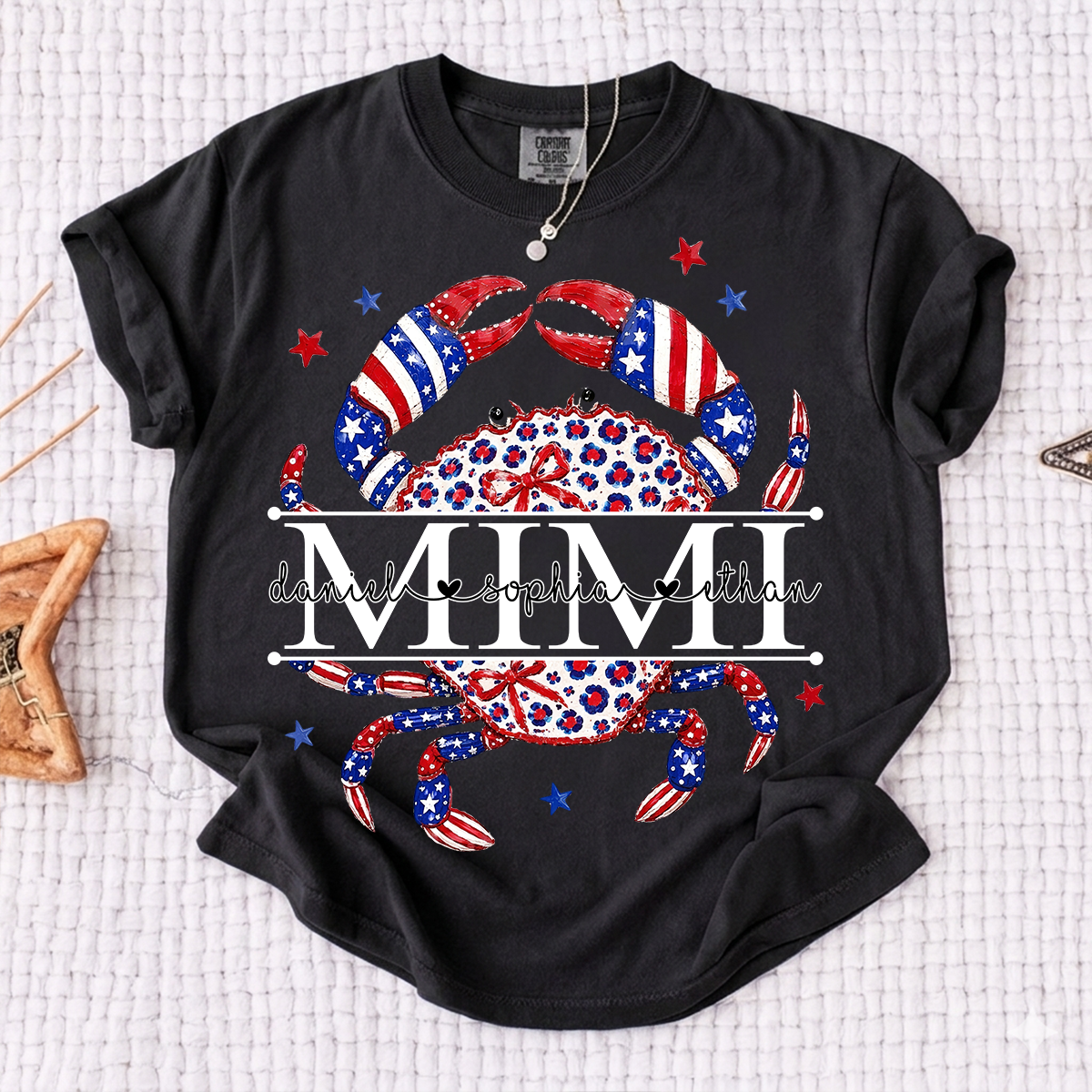 Comfort Colors® Patriotic Mimi Crab Shirt for Grandmother, Personalized 4th of July American Flag Tee