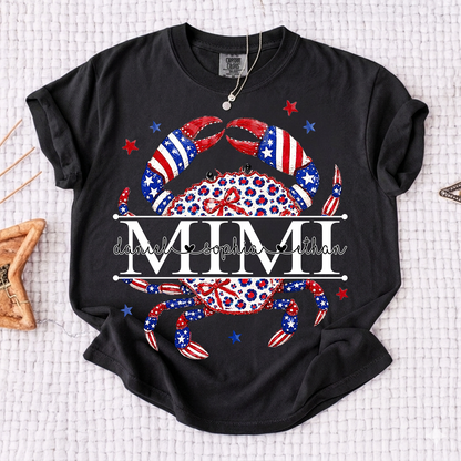 Comfort Colors® Patriotic Mimi Crab Shirt for Grandmother, Personalized 4th of July American Flag Tee