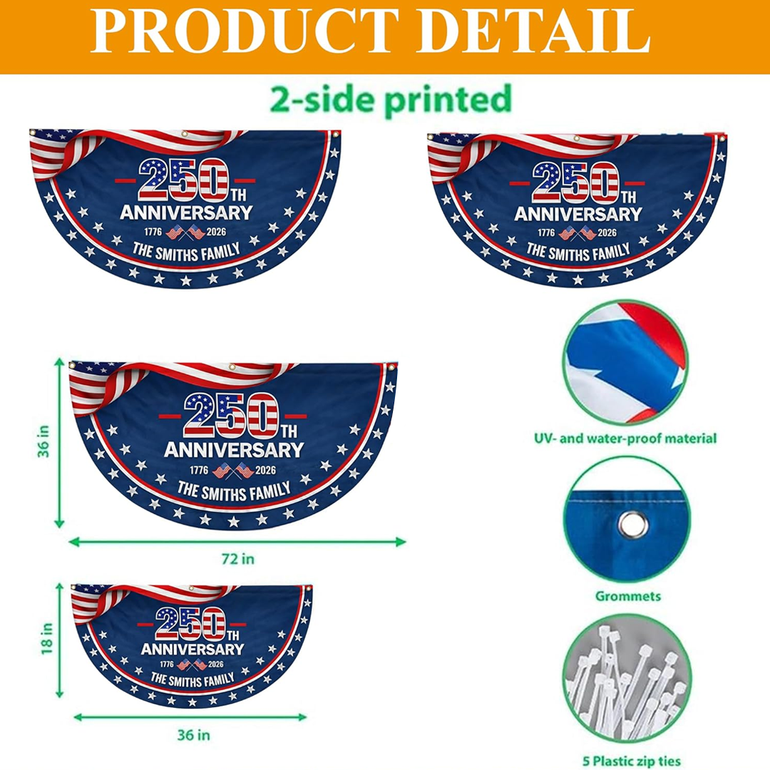 USA Semiquincentennial Flag Custom Family Name Decor, 1776-2026 Patriotic Bunting Outdoor Decor Banner 250 Years Of Freedom