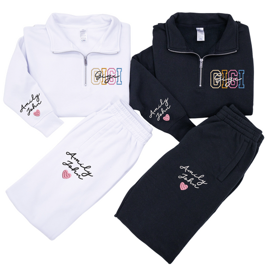 Personalized Gigi color Embroidered Set – Custom Family Name Sweatshirt and Sweatpants Embroidery Outfit – Parents Gift for Christmas, Anniversary