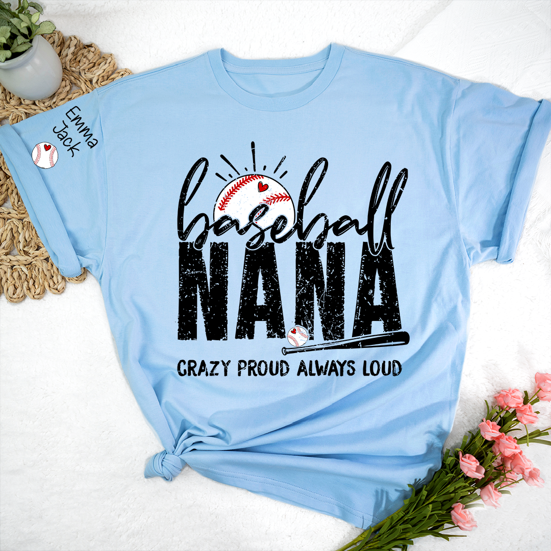 Custom Baseball Nana T-Shirt, Personalized Sports Grandma Tee for Game Day