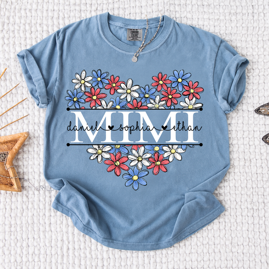 Comfort Colors® Mimi Shirt with A Unique American Flower Design, American Flag shirt, a gift for Grandma And Grandchildren