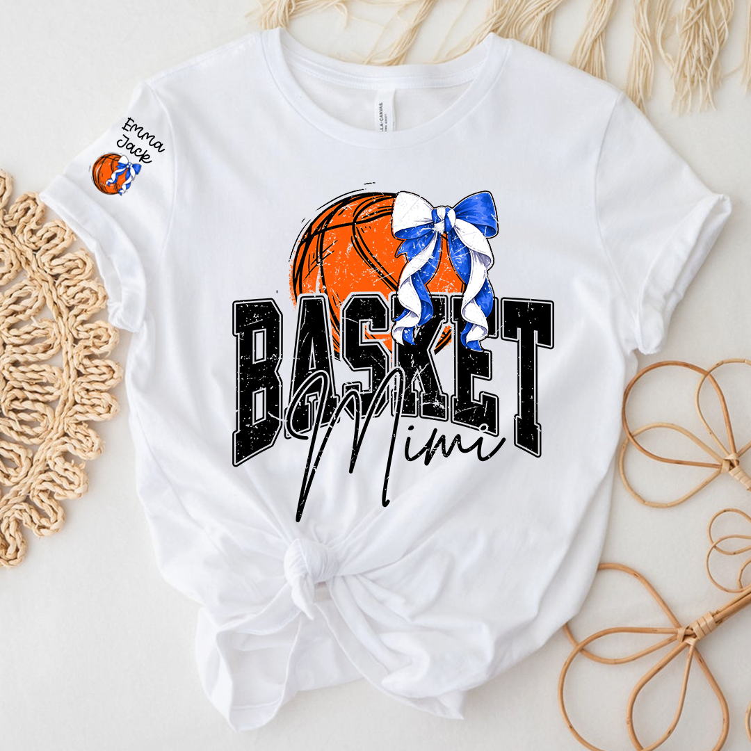 Basketball Mimi Shirt Personalized with Grandkids Names, Custom Basketball Family Tee