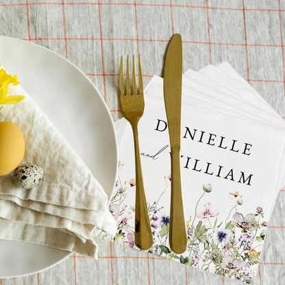 Personalized Wedding Napkins | Custom Wedding Napkins | Flower Border Cocktail Napkin | Save The Date Dinner Bridal Shower Engagement Party