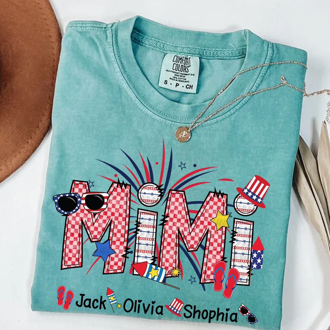 Comfort Colors® Grandma Patriotic T-Shirt, Custom Grandma With Grandkids Shirt