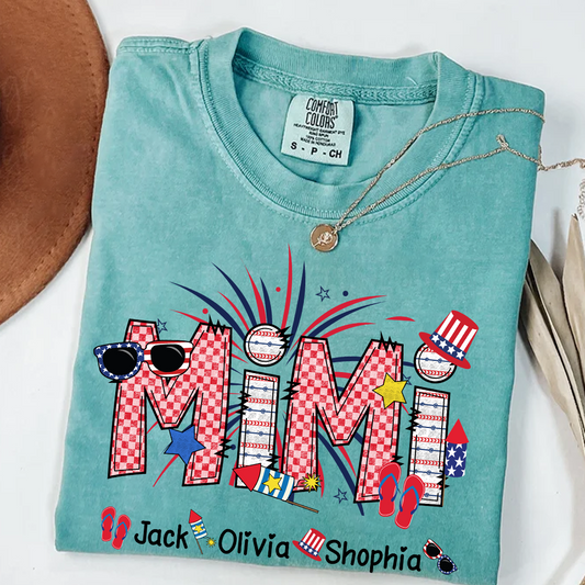 Comfort Colors® Grandma Patriotic T-Shirt, Custom Grandma With Grandkids Shirt