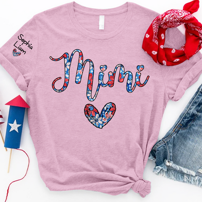 Custom Mimi T Shirt with Floral Heart and USA Colors, Perfect Gift for Mom, Personalized for Mother's Day