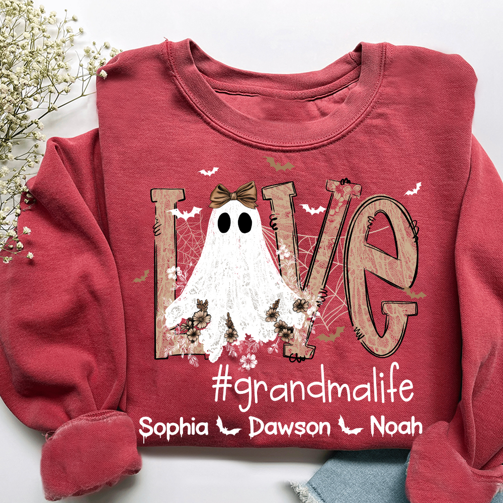 Love Grandma Life Halloween Sweatshirt, Custom Gifts for Grandma and Grandchild