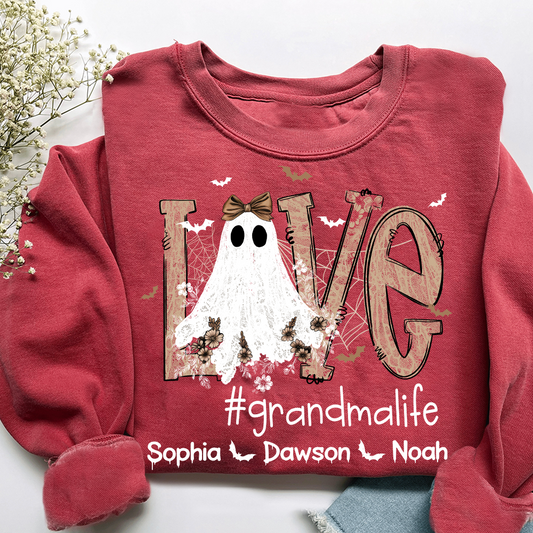 Love Grandma Life Halloween Sweatshirt, Custom Gifts for Grandma and Grandchild