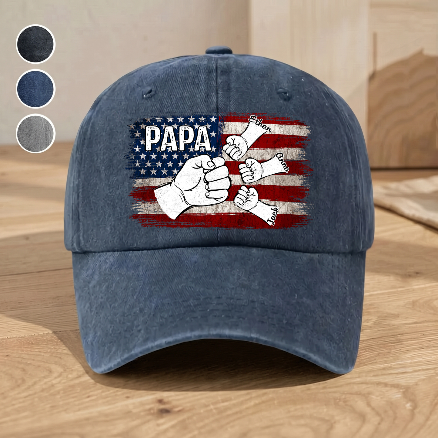 Papa Fist Bump Shirt with Kids Names – American Flag Custom