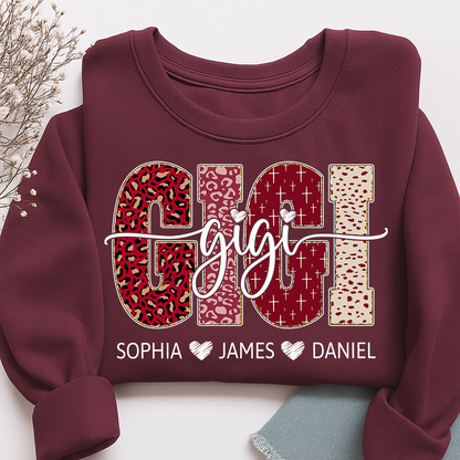 Personalized Gigi Sweatshirt with Kids Names, Valentine Grandma Gift Crewneck