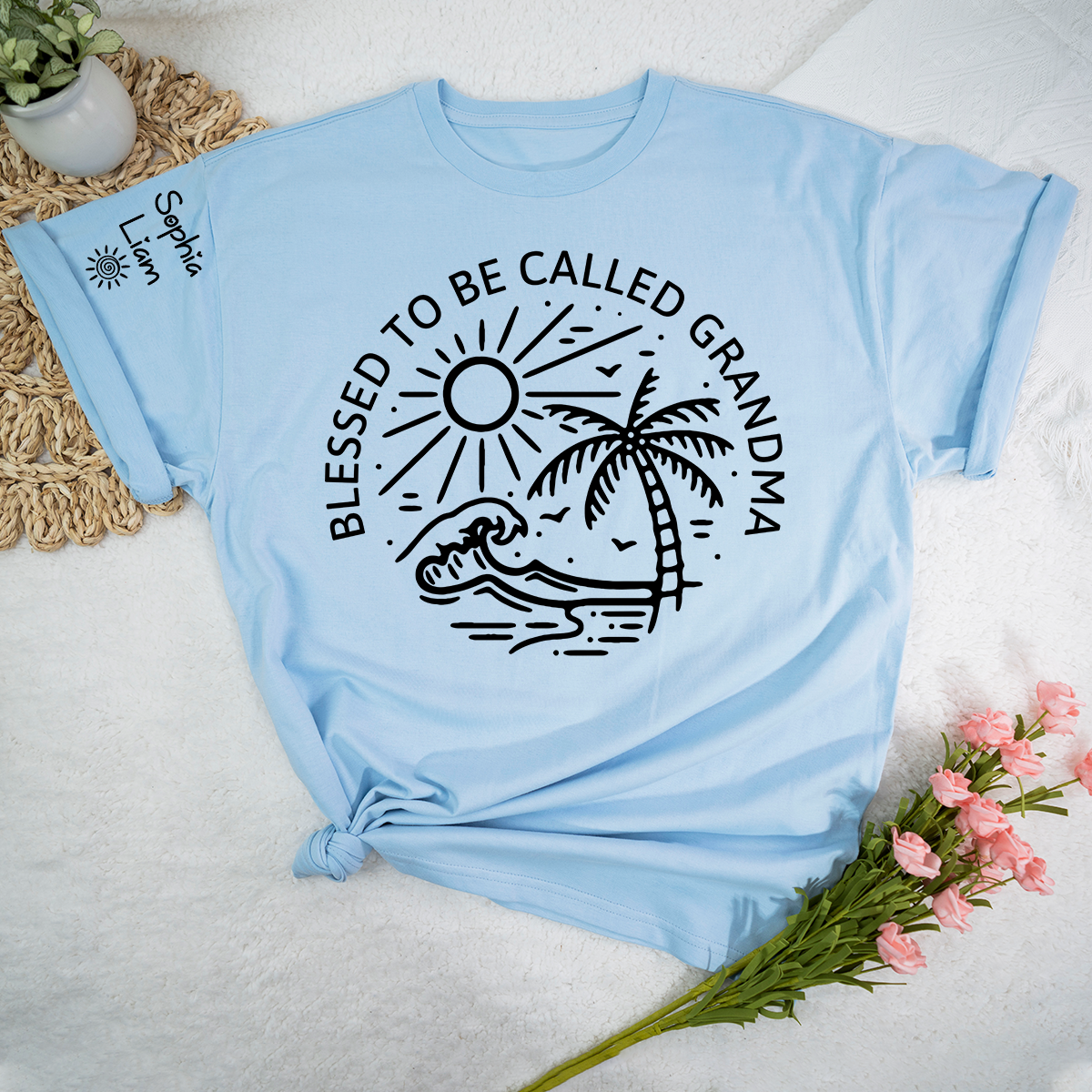 Blessed To Be Called Grandma Shirt, Beach Palm Tree Graphic Tee, Summer Vacation Grandma Gift for Nana Mimi Gigi