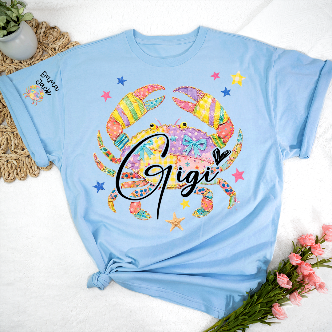 Custom Mimi T Shirt, Personalized Grandma Shirt with Kids Names, Colorful Crab Beach Design Tee, Summer Gift for Mimi