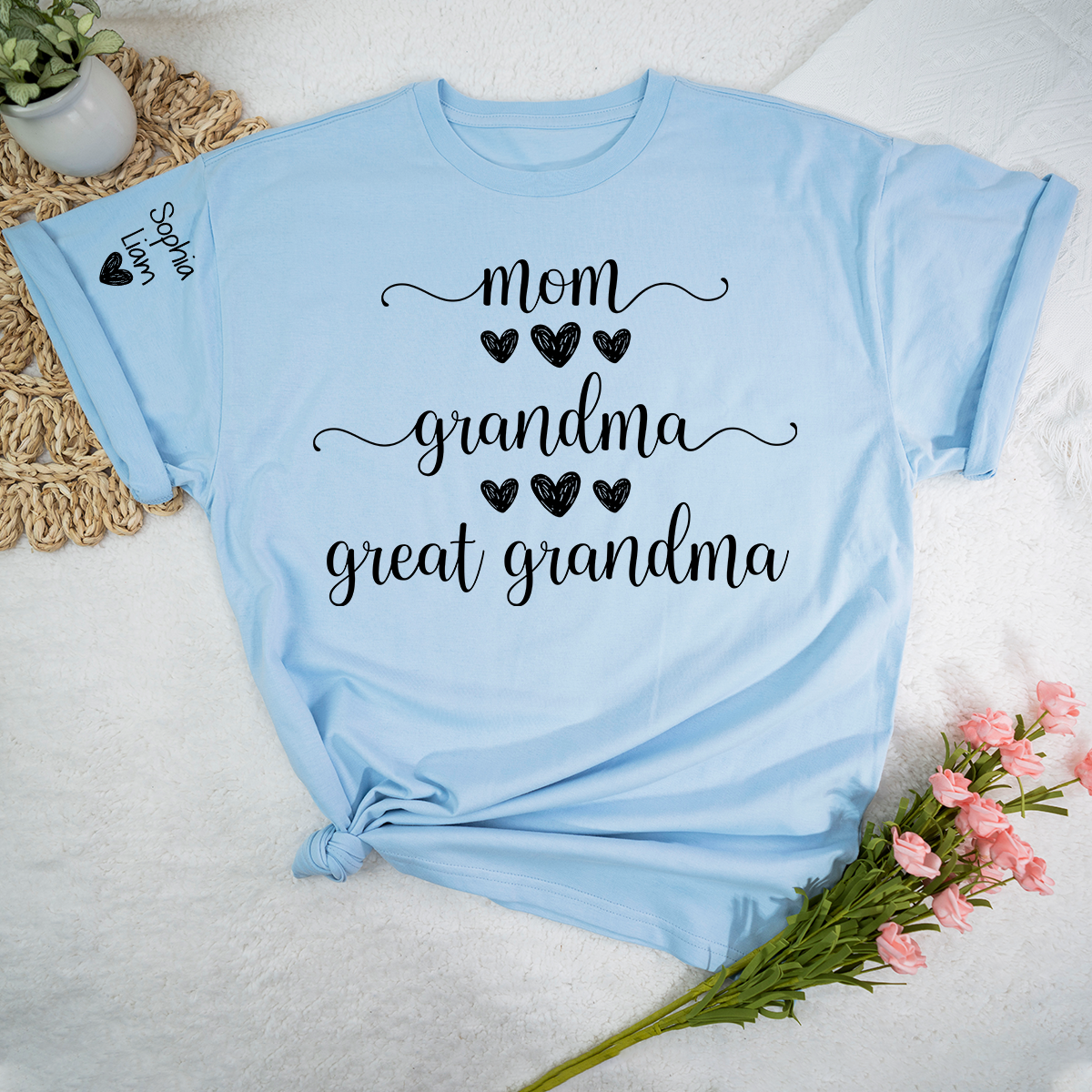 Mom Grandma Great Grandma Shirt, Custom Grandma Tee with Children Names, Cute Family Shirt for Mom Grandmother Gift Idea