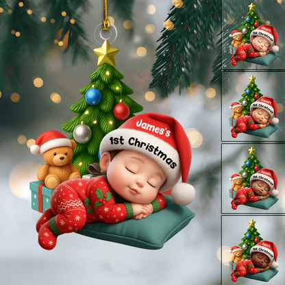 Personalized Baby’s First Christmas Ornament 2025 – Custom Name Sleeping Baby Ornament, Keepsake Gift for New Parents Ornament