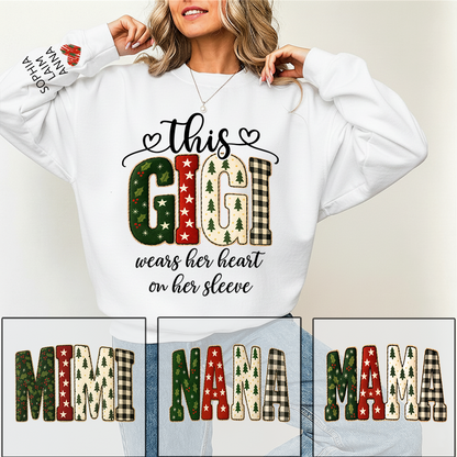 Vintage Grandma Sweatshirt, Patchwork Holiday Letters Sublimation, Grandma Wears Heart on Sleeve