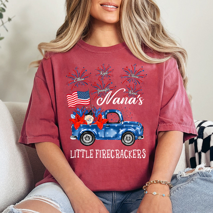 American Flag Nana Shirt Little Firecrackers Patriotic Family Independence Day Tee