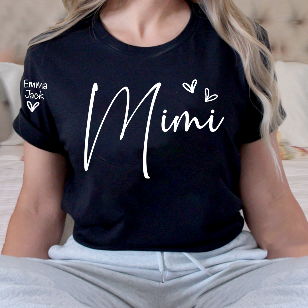 Mimi Shirt Personalized with Grandkids Names, Minimal Script Family T Shirt