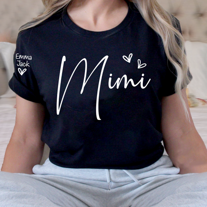 Mimi Shirt Personalized with Grandkids Names, Minimal Script Family T Shirt