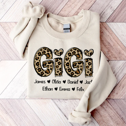 Personalized Gigi Leopard, Custom Grandma With Kids, Grandma Gift TH Sweatshirt, T-Shirt