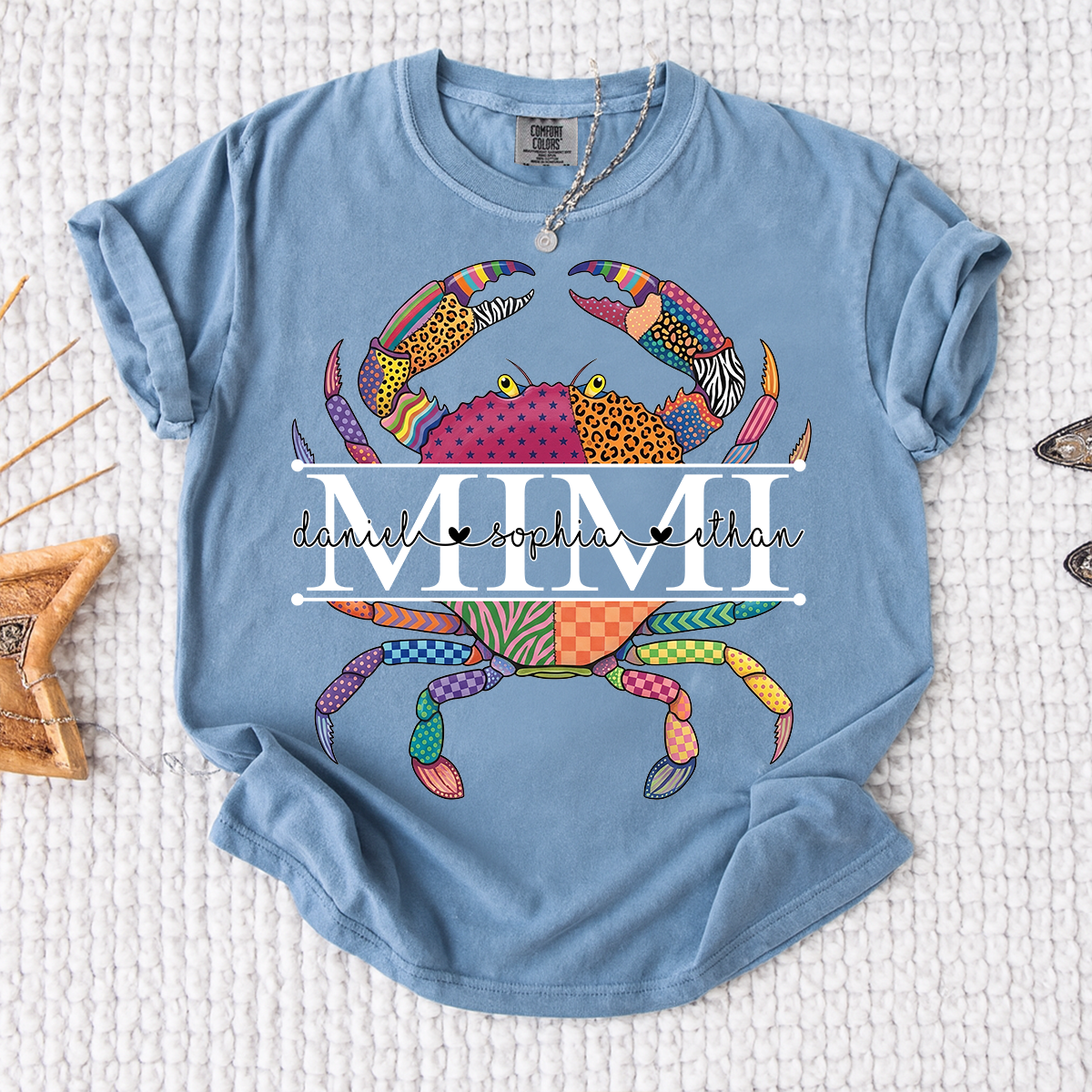 Comfort Colors® Personalized Mimi Crab T-Shirt for Women Colorful Summer Graphic Tee