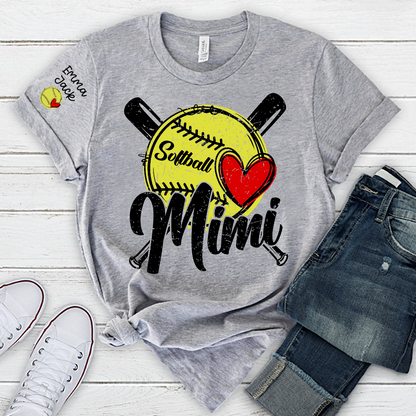 Mimi Softball Shirt with Heart Design, Personalized Family T Shirt with Custom Names
