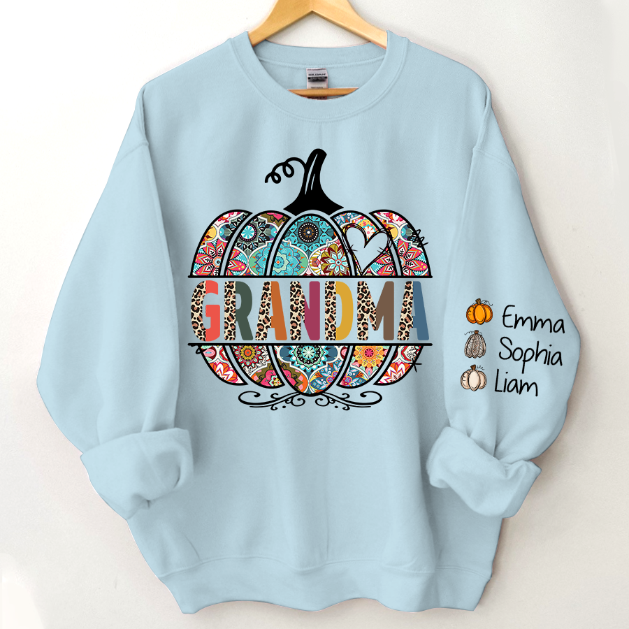 Personalized Grandma Pumpkin Art Sweatshirt, Custom Mimi, Nana, Gigi With Grandkids Sweatshirt