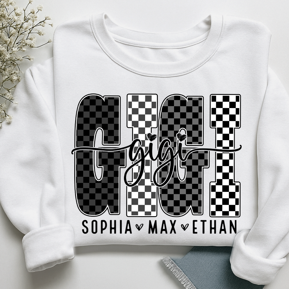 Black White Design Sweatshirt, Custom Gift For Gigi And Kids