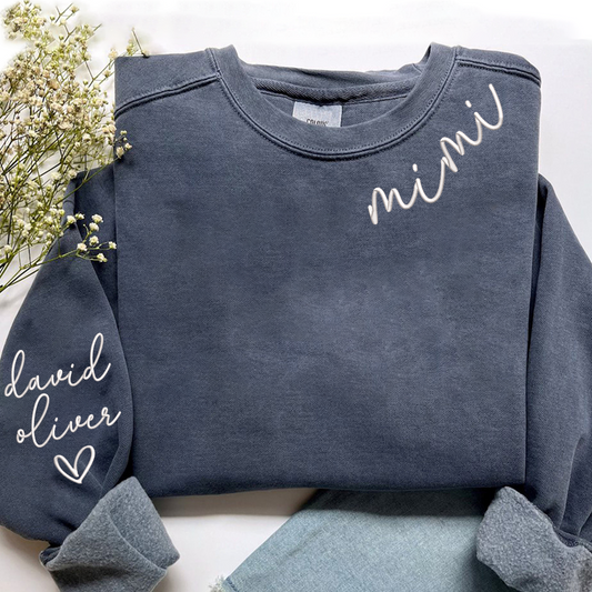 Embroidered Custom Mimi Heart Sweatshirt, Gift for Grandma And Grandchild