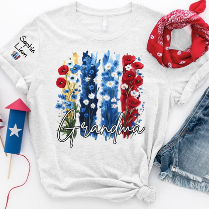 Personalized Grandma Shirt with Floral Design, Custom Grandma Gift, Perfect Mother's Day, 4th of July T Shirt