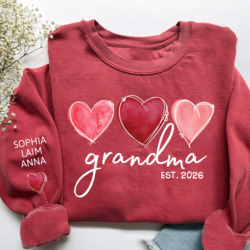 Custom Grandma Valentine Sweatshirt, Heart Valentine Gifts For Grandma And Kids