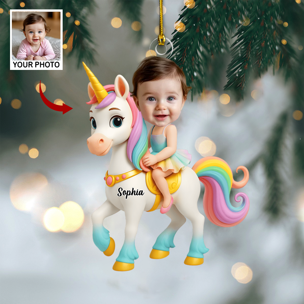 Personalized Unicorn Ornament 2025 – Custom Photo Christmas Decoration, Magical Gift for Kids and Little Girls Ornament