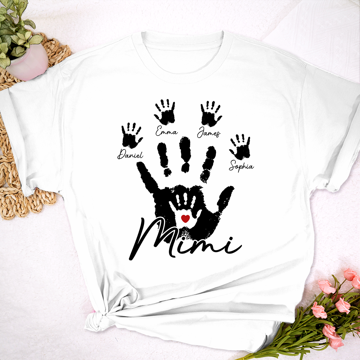 Personalized Mimi Handprint Shirt Custom Grandkids Names T Shirt Mimi Gift from Grandchildren Family Handprint Design