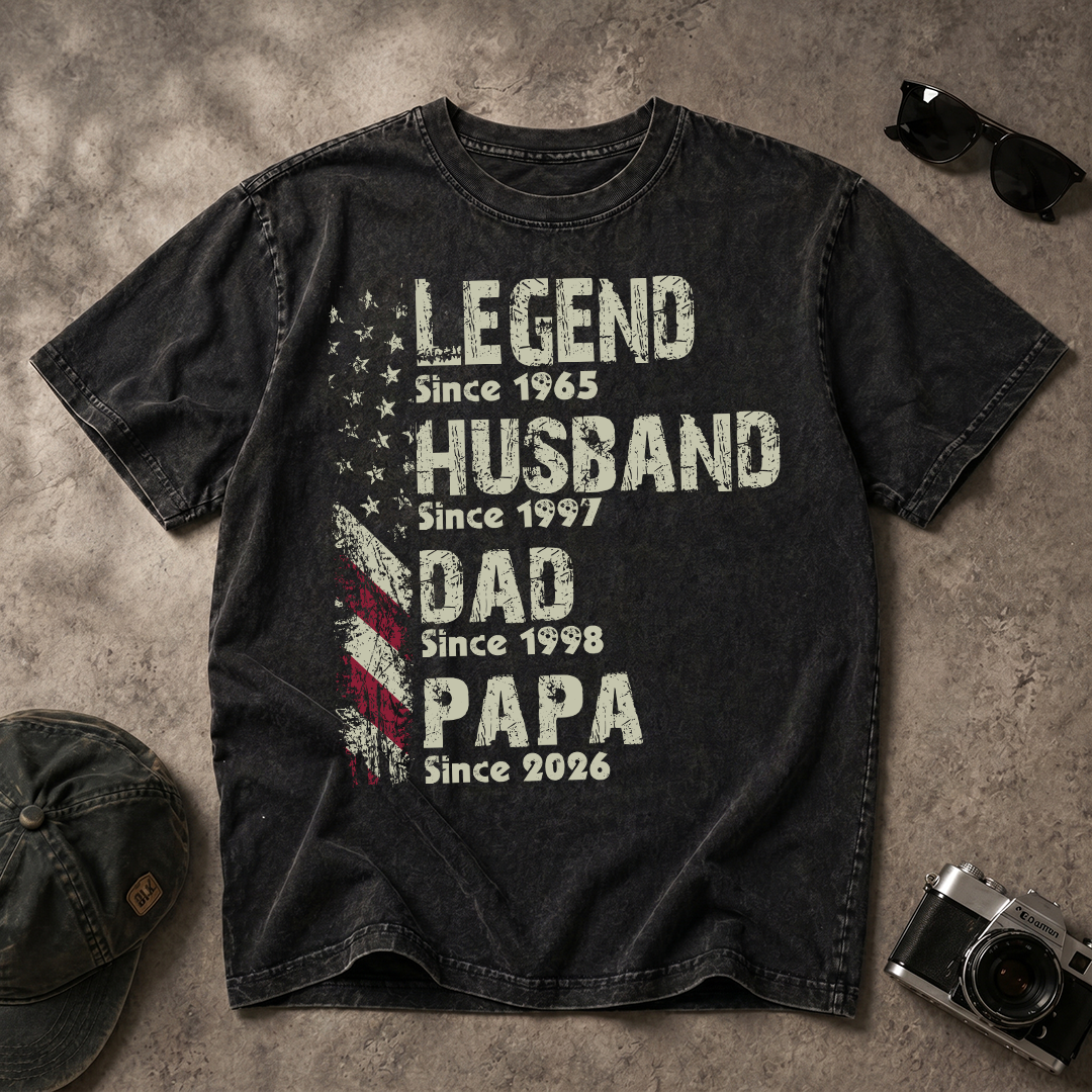 Personalized Papa Mineral Wash Shirt, Legend Husband Dad Papa Since Year Custom T Shirt, American Flag Grandpa Shirt, Fathers Day Gift for Papa Grandfather