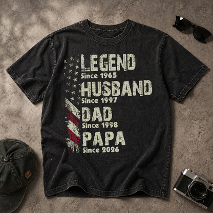 Personalized Papa Mineral Wash Shirt, Legend Husband Dad Papa Since Year Custom T Shirt, American Flag Grandpa Shirt, Fathers Day Gift for Papa Grandfather