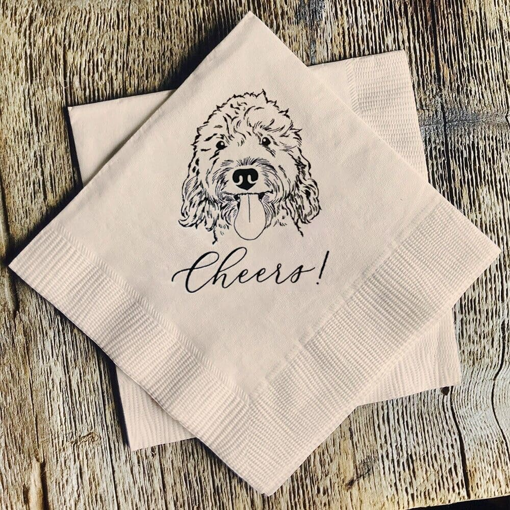 Luxury Dog Illustrated Wedding Napkins, Personalized Wedding Napkins, Cocktail Bar Napkin For Reception, Bridal Shower Engagement Party, Beverage Luncheon Cocktail Paper