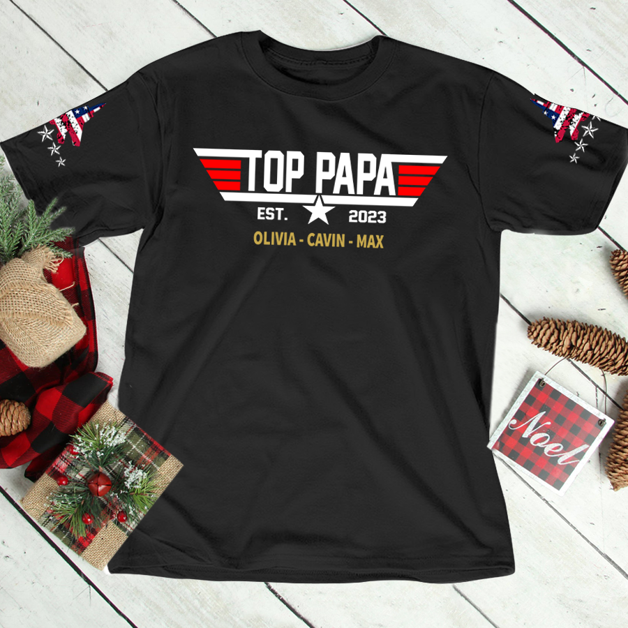 Custom Top Papa With Grandkids Father's Day T-Shirt