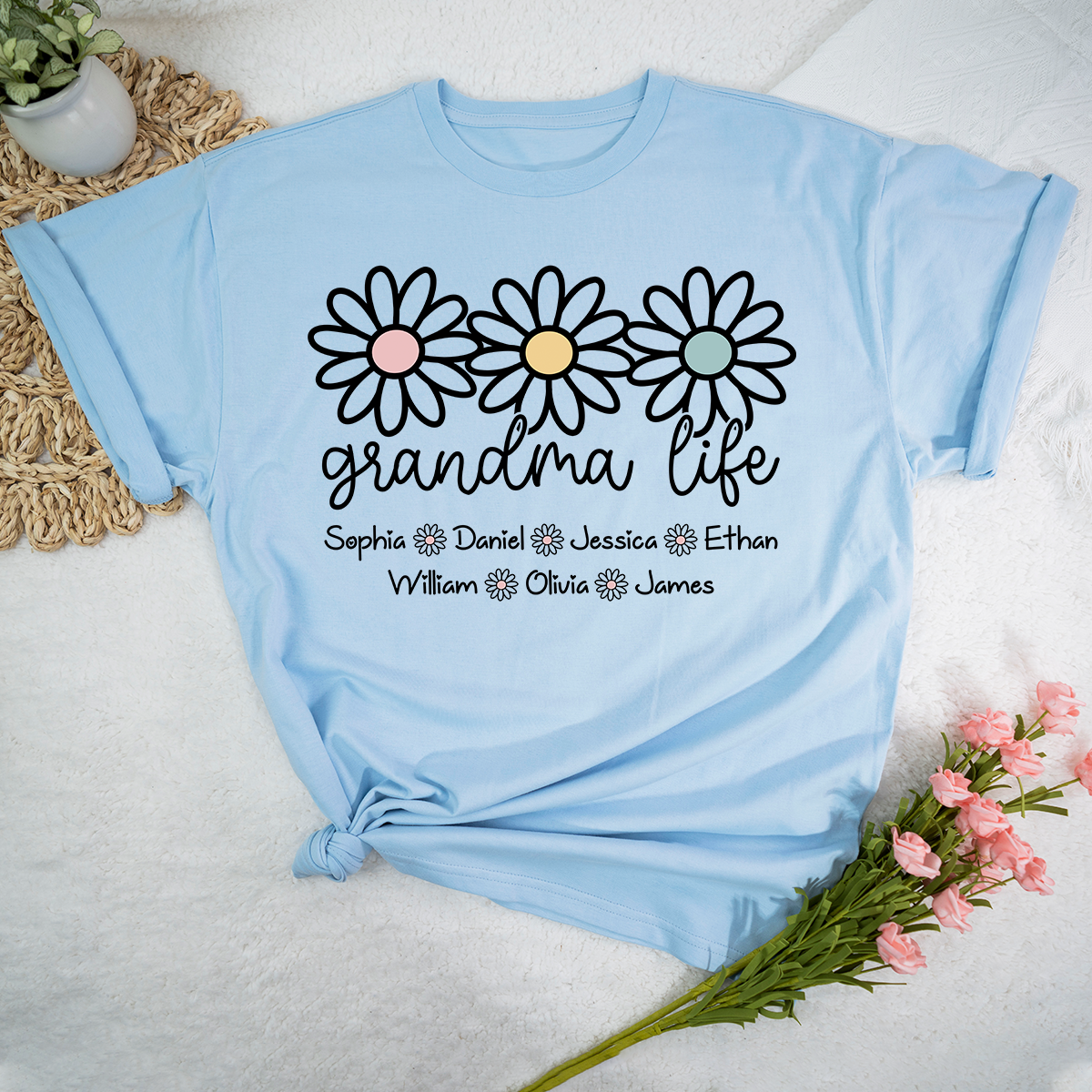 Personalized Grandma Life Shirt with Grandkids Names, Custom Daisy Grandma T-Shirt, Gift for Grandma