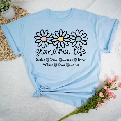 Personalized Grandma Life Shirt with Grandkids Names, Custom Daisy Grandma T-Shirt, Gift for Grandma