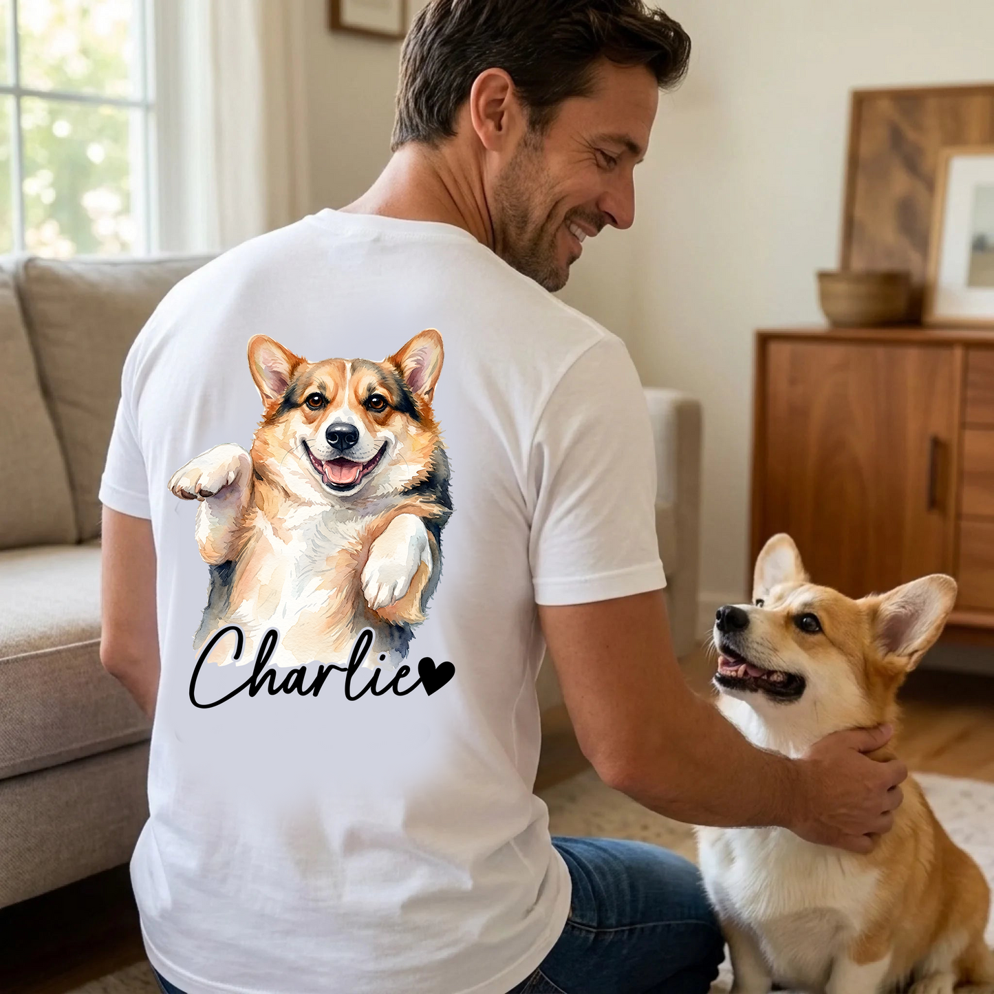 Custom Dog Dad Shirt, Personalized Pet Portrait T Shirt with Dog Name, Gift for Dog Owners and Pet Lovers