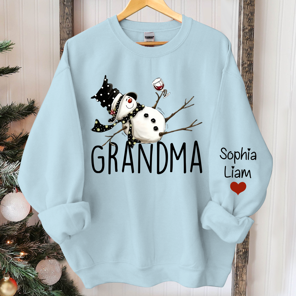 Custom Grandma Snowman And Kids Christmas Sweatshirt