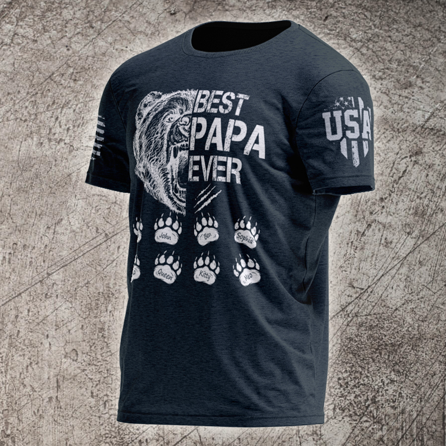 Personalized Best Papa Ever - Bear Art T-Shirt