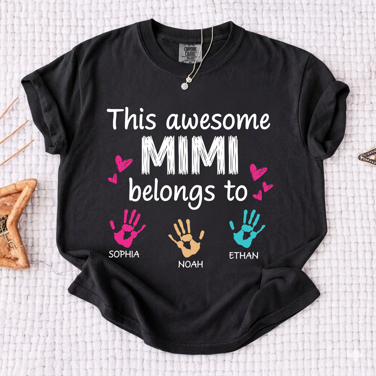 Comfort Colors Custom This Awesome Mimi Belongs to T-shirt with Handprint Design and Grandkids' Names